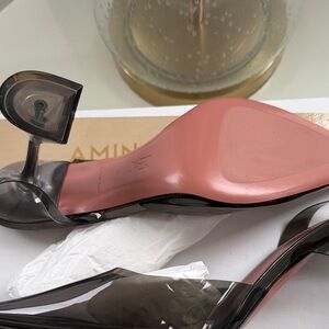 Amina Muaddi Black Heels with Pink Sole